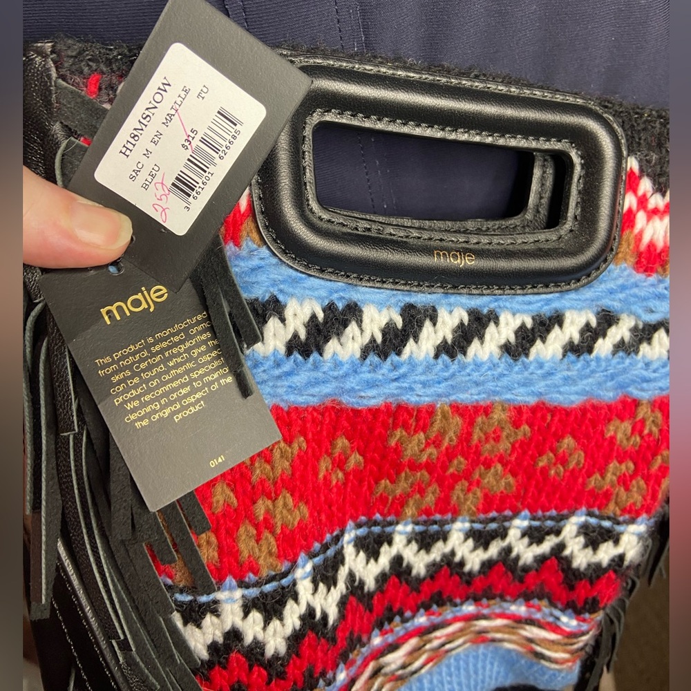 Rare Maje Knit Fringe Sweater Leather M Crossbody Bag - Picture 2 of 8